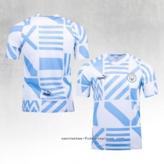 Camiseta Pre Partido del Manchester City 2022 Azul y Blanco