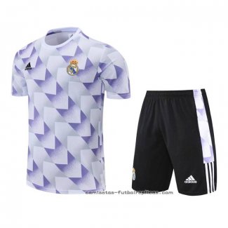 Chandal del Real Madrid Manga Corta 2022-2023 Blanco y Purpura - Pantalon Corto